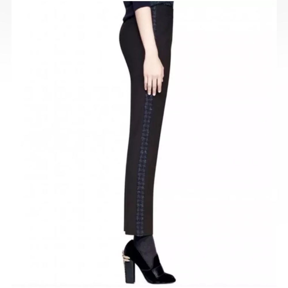Tory Burch Tobie Tweed Boucle Tuxedo Tapered Pants size 6 Black Wool Blend